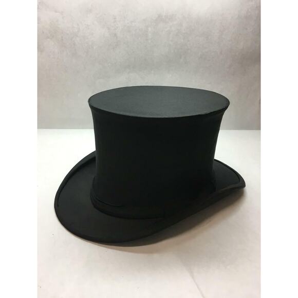 VINTAGE French POP UP Hinged TOP HAT Black SATIN Unbranded REPAIRS